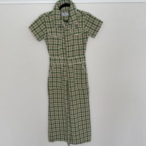 Never a wallflower green tweed jumpsuit